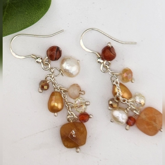 DREAMYJWLS Jewelry - CARNELIAN, PEARLS, & CRYSTALS HANDMADE CASCADE EARRINGS .925 STERLING SILVER